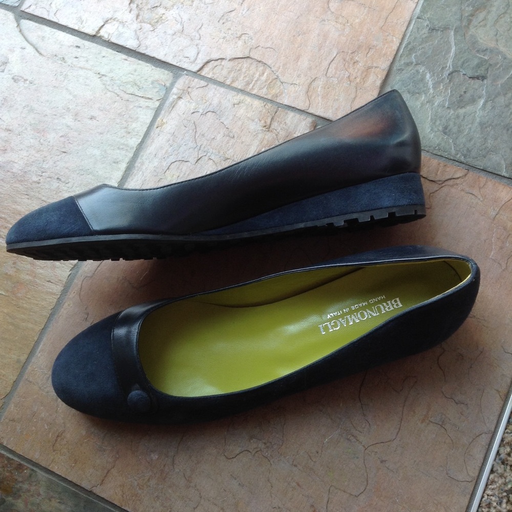BRUNO MAGLI blue suede wedge flat shoes 10 AA N